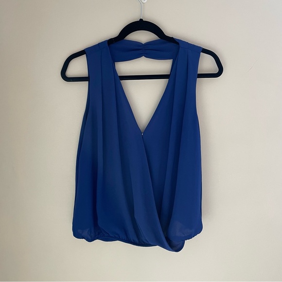 Andree Royal Blue Sleeveless Blouse, Deep V in Back Size M - Picture 2 of 8